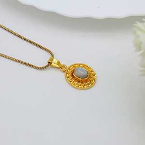 Exclusive Pendant Boho Moonstone Necklace For Women Brass Tribal Charm 18k Gold Plated Beaded Design For Wholesale/OEM/ODM - Product Image 2