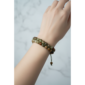 Pulsera de Macramé de Doble Hilera con Granate Tsavorite de 8mm y Piedras Naturales - Product Image 3