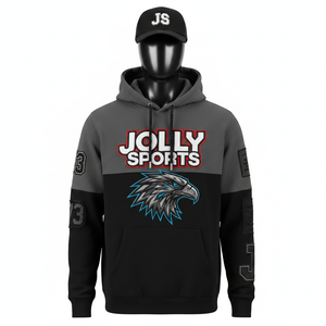 Sudadera con Capucha Premium de 320 g/m², Felpa de Algodón Suave, Diseño de Paneles en Dos Tonos Gris y Negro, Logotipo Bordado Personalizado, Sudadera Básica - Product Image 1