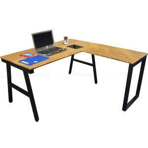 Modern Minimalist Bamboo L-shaped Office <b>Desk</b> 140x150cm Assembled Legs Melamine Finish - Product Image 6