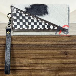 Nuevo Bolso de Mano de Cuero Vacuno con Diseño a Cuadros 2025, Cartera de Cuero Genuino de Lujo con Correa para la Muñeca y Tarjetero - Product Image 1