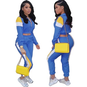 Nouvelle conception sur mesure, survêtement deux pièces pour femme, coupe ajustée, écologique, couleurs contrastées d'automne, fermeture éclair, manches longues, respirant - Product Image 1