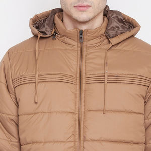 Chaqueta acolchada rellena de algodón a prueba de viento para hombre, color negro, personalizada, con cuello levantado y cremallera, informal, para invierno, exterior, con logotipo personalizado estampado - Product Image 2