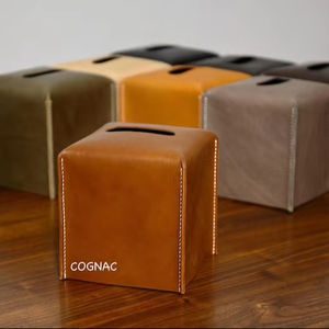 Funda de cuero para caja de pañuelos RTS Carton Tea Table Box Case Leather Square Tissue Box Holder - Product Image 1