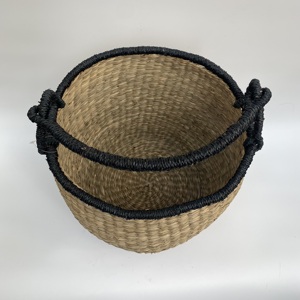 Nhat Minh Round <b>Seagrass</b> <b>Storage</b> <b>Basket</b> with Black Handle Model MS194 Low MOQ 30 Pcs Home & Commercial Use - Product Image 2