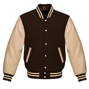 Chaqueta universitaria acolchada de béisbol para hombre con estampado personalizado a la venta ahora con mangas de cuero para adultos - Product Image 1