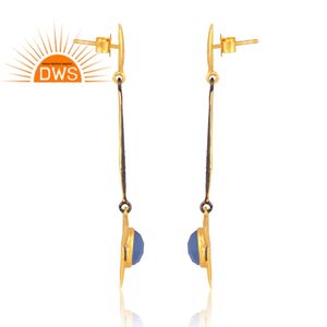 Último diseño hecho a mano 18K chapado en oro Natural Hydro Blue Calcedonia piedra preciosa cuelga pendiente Demi joyería fina fabricante - Product Image 3