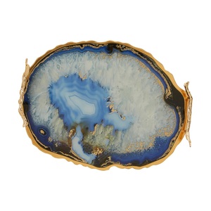 Bandeja de servicio de piedra de ágata natural de nuevo diseño superventas con mango chapado en oro a precio barato - Product Image 5