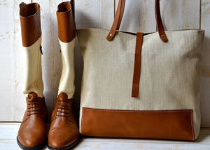 Sac fourre-tout à bandoulière personnalisé en toile de coton Sac fourre-tout avec poignée en cuir Sac fourre-tout avec impression personnalisée LCTG-0067 - Product Image 6