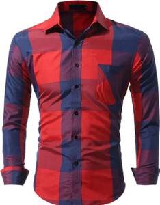 เสื้อเชิ้ตผู้ชายผ้าฝ้าย 100% ทรงเข้ารูป ลายตารางหมากรุก ติดกระดุม สไตล์ลำลอง ระบายอากาศได้ดี ผ้าถักย้อมสีพื้น ลายตารางใหญ่ พิมพ์ลายดิจิทัล - Product Image 1