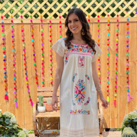 2025 élégant vêtements quotidiens mexicain brodé Vintage à manches courtes 100% coton dames Mini robe magnifique jolie brodé à la main