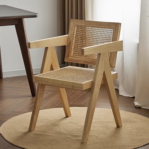 Sedia in Rattan Stile Chandigarh Retrò, Sedia da Pranzo in Legno Massello, Sgabello con Braccioli <span class=keywords><strong>e</strong></span> Schienale per Casa <span class=keywords><strong>e</strong></span> Ristorante - Product Image 6