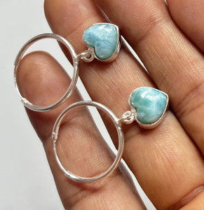 Prix raisonnable fait à la main or 925 acier argent cerceau Larimar pierres précieuses 10MM lunette ensemble boucles d'oreilles prix de gros fête - Product Image 5