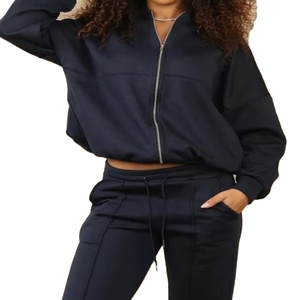 Women Casual Winter Zipper Tracksuit Set Breathable Quick Dry Bomber Oversized Baggy Loungewear Solid Pattern 2026 - Product Image 4