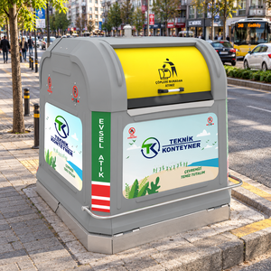 Poubelle de recyclage extérieure Teknik Konteyner 3000L avec couvercle à roulettes - Product Image 4