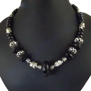 Women's Black Onyx <b>Bead</b> <b>Necklace</b> Turquoise Zircon Geometric Pattern Rhodium Plated Platinum Rose Gold Accents Trendy Gift - Product Image 2