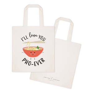 Sac fourre-tout de plage en toile de coton « I'll Love You Pho-Ever », durable, 12 oz, taille moyenne, écologique, pour usage quotidien, avec impression de lettres de dessin animé - Product Image 2