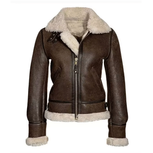 100% Genuine Sheep Skin <b>Leather</b> Women's Bomber <b>Jacket</b> with Fur Lining Breathable & Windproof - Product Image 3