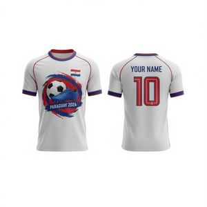 Maglia da tifoso calcio Paraguay 2026 WC, T-shirt grafica rosso bianco blu, Top Orgoglio Sudamericano per il giorno della partita e Streetwear - Product Image 2