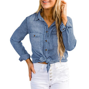 Primavera y otoño nueva ropa de calle alta ropa mujer Jeans Casual lavado Denim diseño adecuado mujer Camisa vaquera - Product Image 3