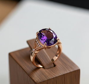 Comprar anillo de moda de plata 925 minimalista banda de oro rosa de cristal de amatista de moda para mujeres uso diario y regalo de fiestas de boda - Product Image 2