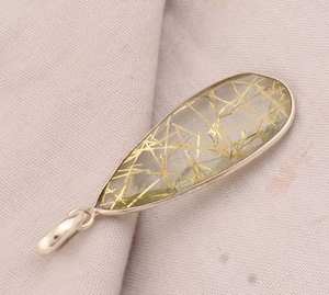 Pendentif en quartz rutile doré en argent sterling fait à la main en forme de poire collier de pierres précieuses naturelles pour femmes - Product Image 3