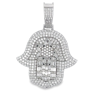 Collier Hip Hop pour Homme avec Pendentif Étoile Hamsa en Moissanite Baguette 5.39 CTW, en Laiton, style Iced Out, avec motif main et collier - Product Image 2