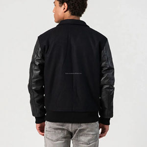 Blouson universitaire unisexe à col rond, en laine avec manches en cuir, broderie frontale, style bomber Pharaoh, uniforme d'équipe personnalisable - Product Image 2