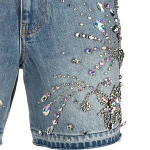 Pantalones Cortos Vaqueros Baggy de Mezclilla Desgastada con Estampado Completo Personalizado, Lavado Ácido y Diamantes de Imitación para Hombre - Product Image 6