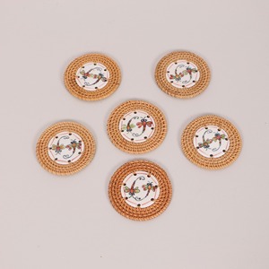 Luxury Dining Decor Rattan <b>Coasters</b> Top Selling Wicker <b>coaster</b> Set With Middle <b>Ceramic</b> Pad Custom logo - Product Image 4