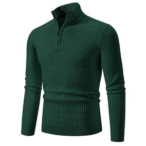 Autumn Men's Casual Slim V-Neck <b>Sweater</b> 100% Cotton Top Half Zipper Warm Long Sleeves Solid Color Pullover Sweatwear for Winter - Product Image 1