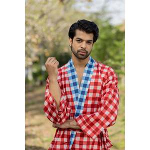 Bata Kimono Boho de Algodón Puro para Hombre, Estilo Geométrico Japonés Haori, Transpirable, para Verano, Corte Relajado, Conjunto Masculino - Product Image 4