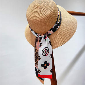 New Women <b>Floral</b> Printed Silk Scarf Bag Decoration Hair Neck Tie <b>Headband</b> Small Narrow Silk Ribbon Skinny Scarf - Product Image 1