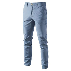 Pantalon droit noir pour homme, pantalon décontracté, taille moyenne, boutons sur le devant, pantalon long pour tous les jours - Product Image 2