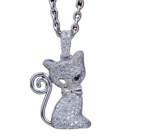 925 pendentif chat en argent sterling pour femmes filles laboratoire cultivé diamant glacé chat pendentif chaîne Kitty charme Hip Hop bijoux - Product Image 1