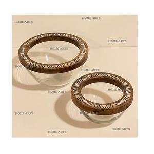 Glass And Wood Decorative Food Bowl With Mop <b>Work</b> Round Shape <b>Table</b> Top Dates Snacks Bowl At Lowest Price - Product Image 5