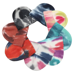 Venta al por mayor Tie Dye Knitted Beanie Sombreros Unisex Moda Invierno Cálido Streetwear Skull Cap Logotipo personalizado OEM a granel - Product Image 3