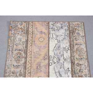 Vintage Turkish <b>Wool</b> Runner Rug 22x5.9 ft (66x181 Cm) <b>Brown</b> Patchwork Design with Latex Backing - Product Image 5