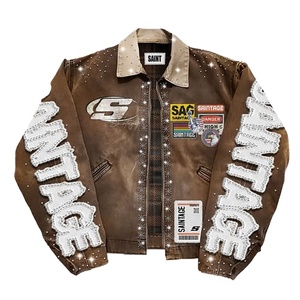 Custom Vintage Washed Denim <b>Jacket</b> & Jeans Set Men's Streetwear 2 Piece Denim Outfit Oversized <b>Rhinestone</b> Patch Embroidery Y2K - Product Image 3