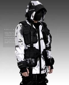 Vente en gros Veste de mode personnalisée Cyberpunk Techwear pour hommes Veste coupe-vent imperméable à capuche noire Streetwear OEM - Product Image 4