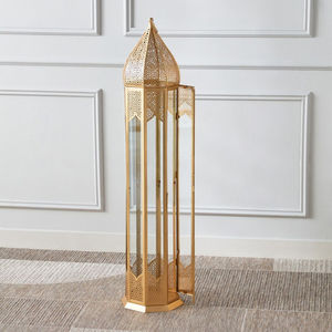 Últimas 2025 Venta caliente Decoraciones navideñas Hierro Hexágono Oro Marroquí Linternas de piso con vidrio transparente - Product Image 3