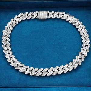 Chaîne à maillons cubains Moissanite 14mm Miami pour homme avec diamant baguette Hip Hop en argent sterling 925 glacé - Product Image 3