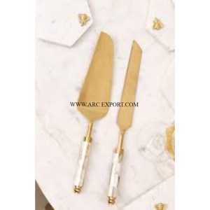 Diseño de flores mango de latón espejo de acero inoxidable pulido hogar y cocina pastel servidor y cuchillo pastel hecho a mano de alta calidad - Product Image 6