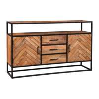 Table console de luxe Kjeld 145 cm en bois de manguier, buffet avec miroir, design moderne en bois massif pour la maison, salon, salle à manger