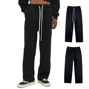 Pantalon de survêtement droit en toile noire pour homme, taille élastique, léger, respirant, écologique, décontracté, avec impression par transfert thermique de lettres - Product Image 1