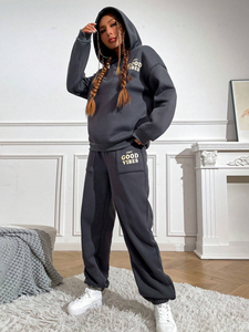 MOOSTA 2-Piece Set Solid Pattern Drop Shoulder <b>Hoodie</b> Sweatpants Oversized Lightweight Applique Technique Low MOQ for Winter Use - Product Image 5
