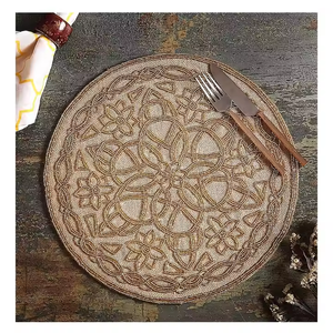 Mantel individual con cuentas de moda, mantel de mesa de diseño bohemio clásico antiguo, Mantel Individual con cuentas bordadas redondas de 13x13 pulgadas, manteles individuales para corredores - Product Image 1