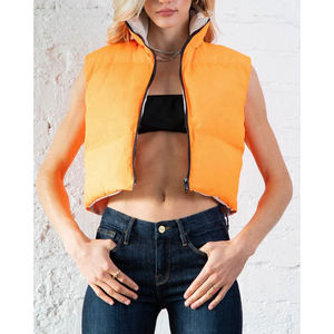 Chaleco acolchado recortado de Invierno para mujer, chaleco sin mangas con cuello levantado y cremallera, Chaleco Corto acolchado Reversible, transpirable con OEM - Product Image 5