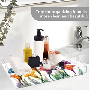 Plateau de service de luxe en <span class=keywords><strong>acrylique</strong></span> transparent avec <span class=keywords><strong>impression</strong></span> UV personnalisée, motif HD, organisateur de rangement décoratif en Lucite pour la maison et le bureau - Product Image 5