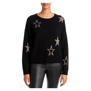 Maglione Rails Perci Star in misto lana, nero con stelle dorate, stile casual autunnale, taglia grande, con chiusura a zip in maglia traspirante. - Product Image 1